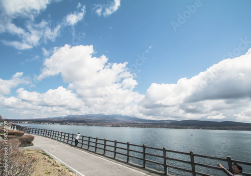 Fototapeta Naklejka Na Ścianę i Meble -  Mt fuji and Lake on the sky background