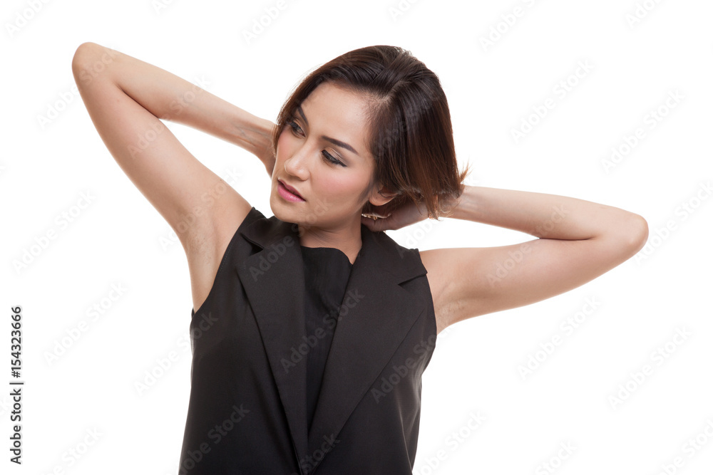 Sleepy young Asian woman yawn. Sleepy young Asian woman yawn.