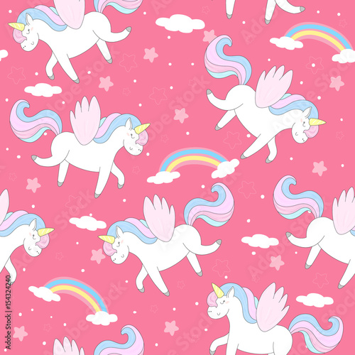 cute unicorn on a pink backgroun. vector pattern