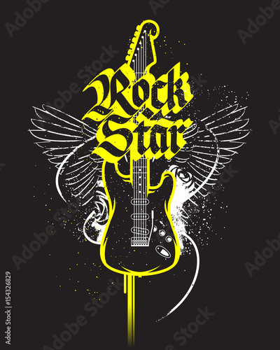 Black guitar Rock star grunge style art print