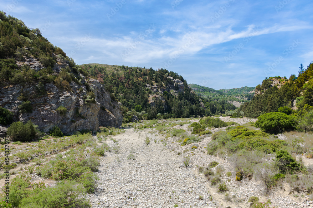 Dry riverbed of the Gadoura river at Rhodes island. Greece. Europe.
