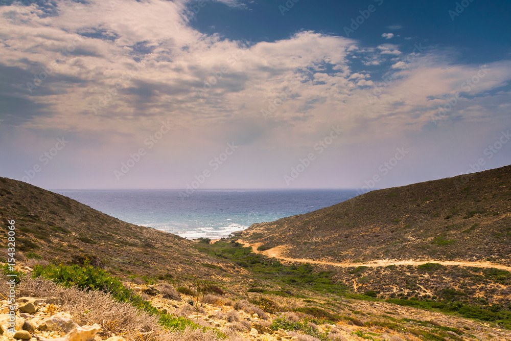 Fototapeta premium A sunny day on the island Prasonisi. On the south of the island Rhodes. Greece, Europe.