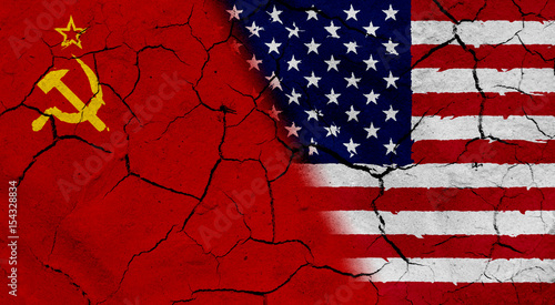 Flag of Soviet Union and USA, with cracked background texture