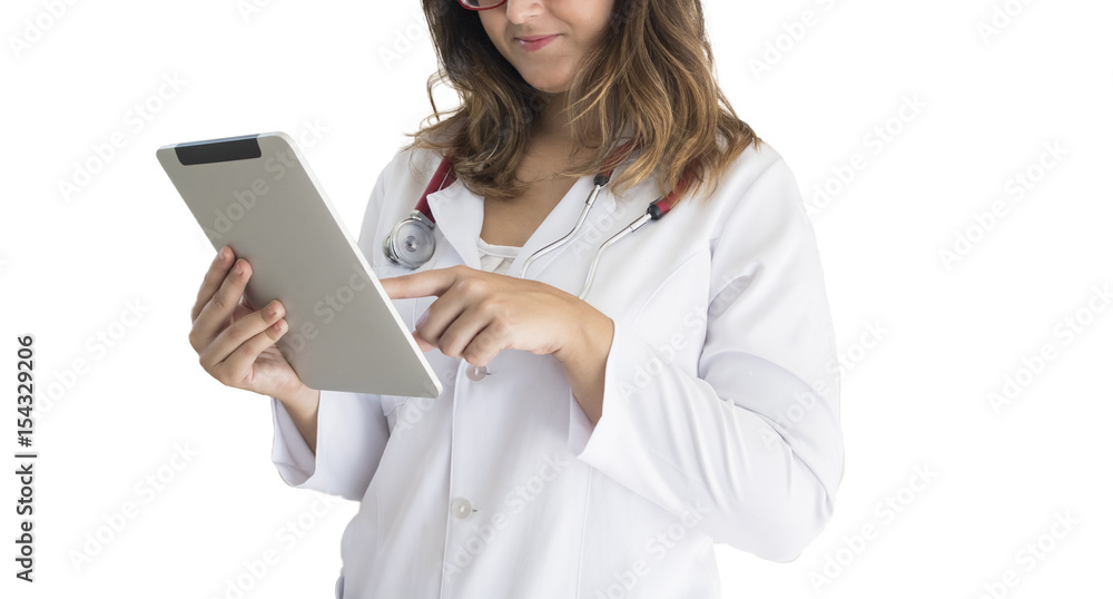 Woman doctor, veterinary or scientist with stethoscope isolated over white background Woman doctor, veterinary or scientist with stethoscope isolated over white background