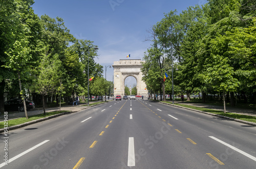Arch of Triumph, Arcul de Triumf located in the northern part of Bucharest, Romania, on the Kiseleff Road © Marco Taliani