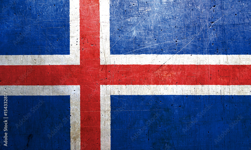 Fototapeta premium Flag of Iceland, with an old, vintage metal texture