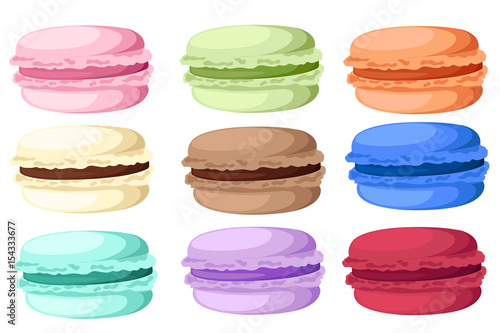 Fototapeta Vector illustration isolated on background Tasty colorful french macaron