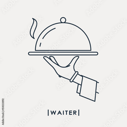Waiter outline icon. Waiter's hand with tray