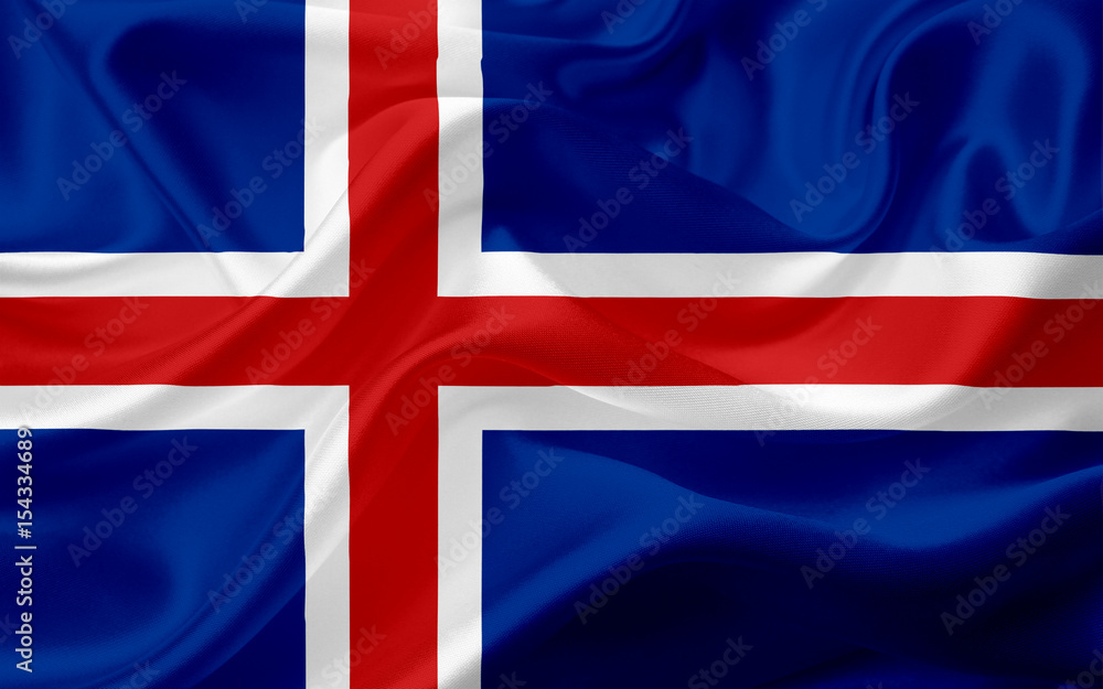 Fototapeta premium Flag of Iceland with waving fabric texture