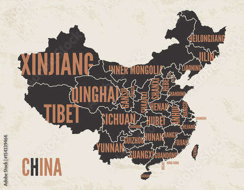 Fototapeta China vintage detailed map print poster design