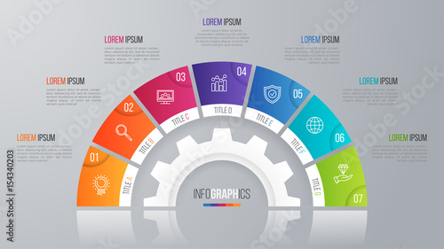 Vector circle chart template for infographics with 7 options.