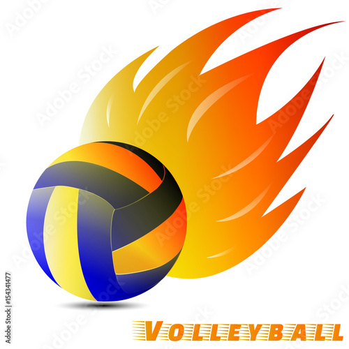 volleyball ball with red orange yellow tone of the fire in white background. volleyball logo club. vector. illustration. graphic design. 