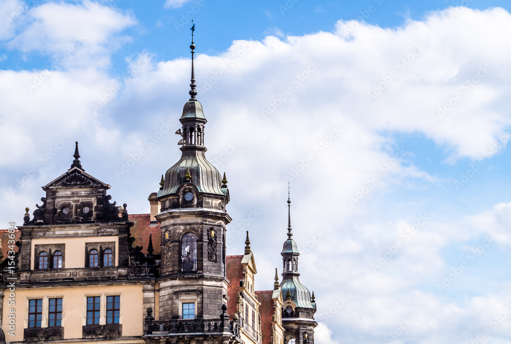 Obraz premium Ancient architecture of Germany. Spiers of old buildings against the blue sky