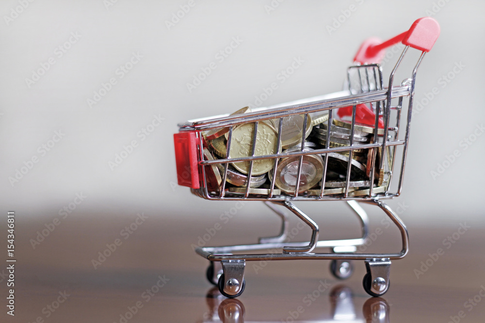 Shopping cart filled with money