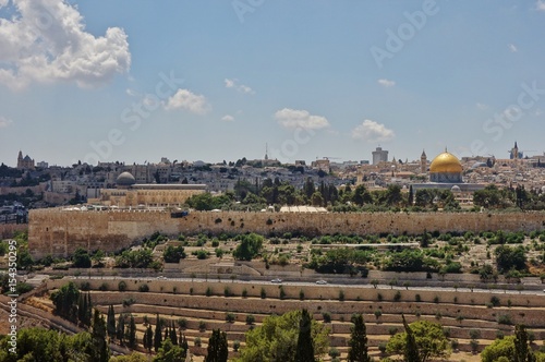 View of the Old City of Jerusalem, a UNESCO World Heritage Site, with the Dome of the Rock mosque and the Temple Mount in the foreground