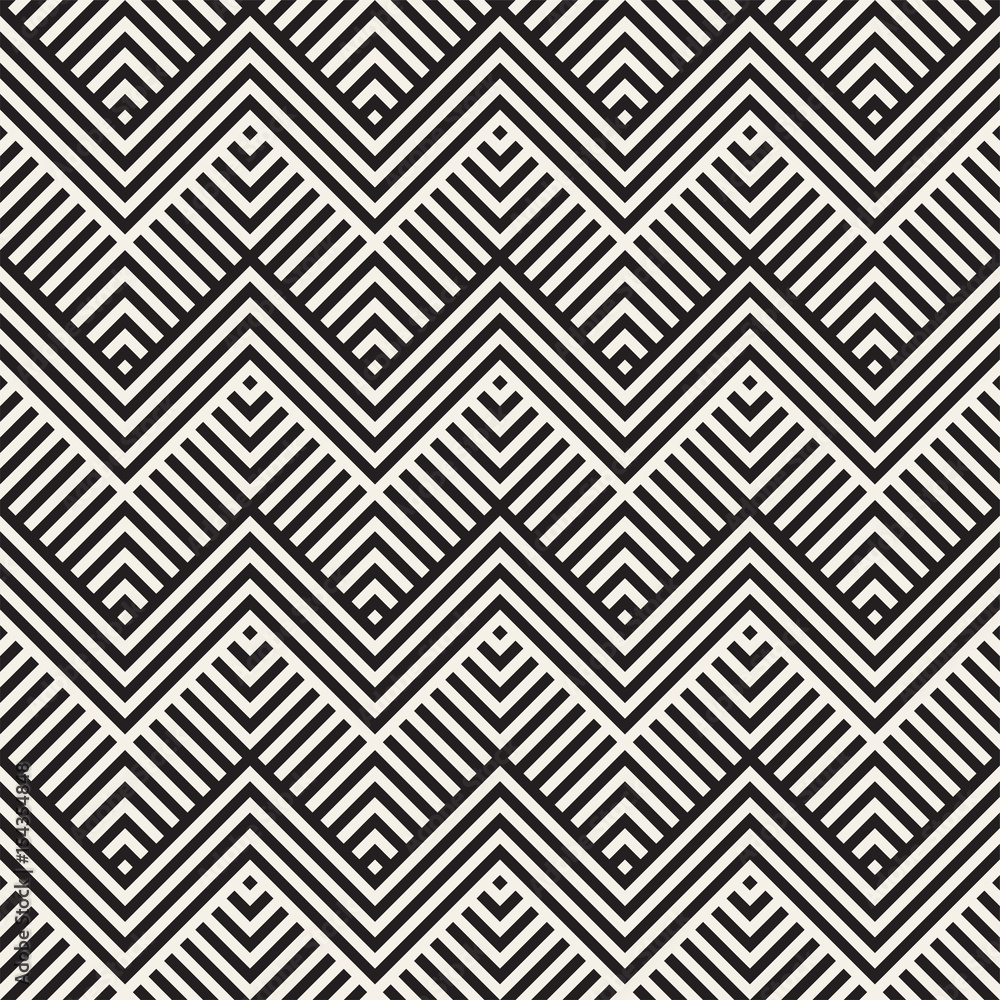 Abstract ZigZag Parallel Stripes. Stylish Ethnic Ornament. Vector Seamless Pattern.