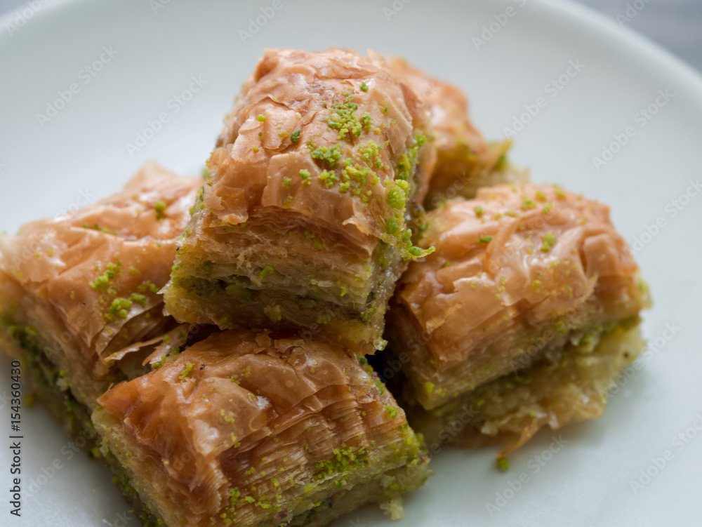 Baklava, Turkish tradition dessert on a plate Baklava, Turkish tradition dessert on a plate