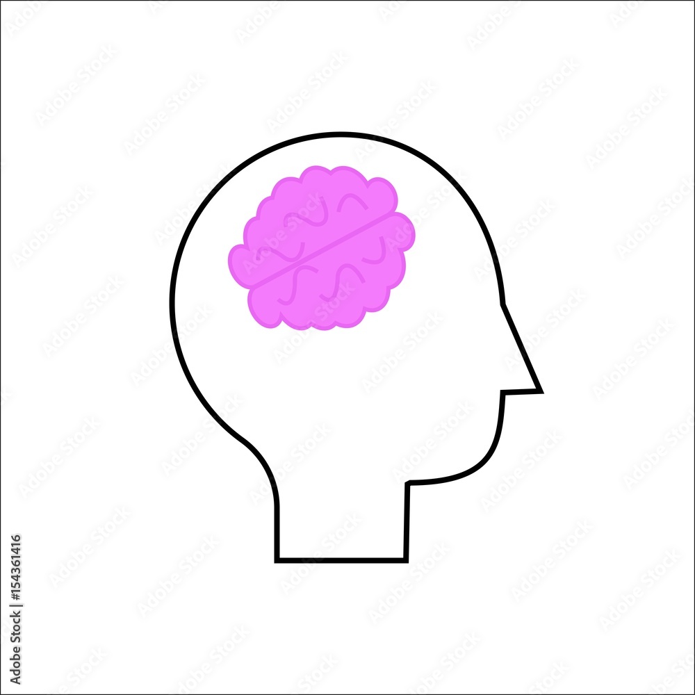 People head line icon with brain flat icon. People head line icon with brain flat icon.