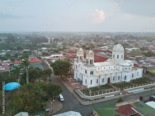 Small town in misty morning photo