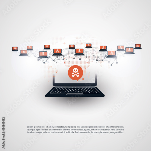 Network Vulnerability - Virus, Malware, Ransomware, Fraud, Spam, Phishing, Email Scam, Hacker Attack - IT Security Concept Design, Vector illustration