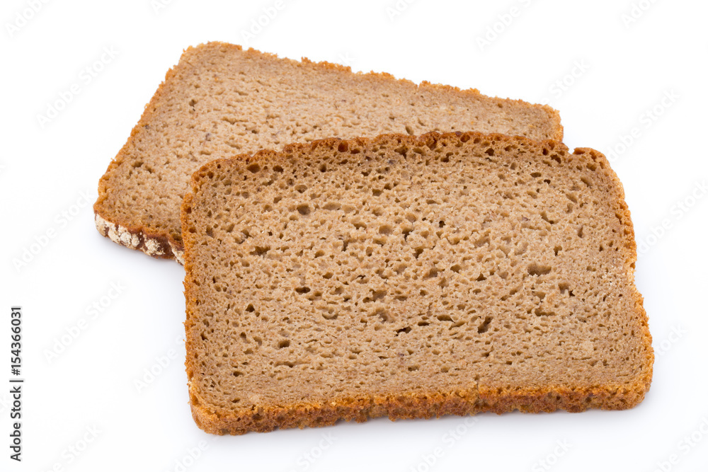 Slices of rye bread isolated on white background.