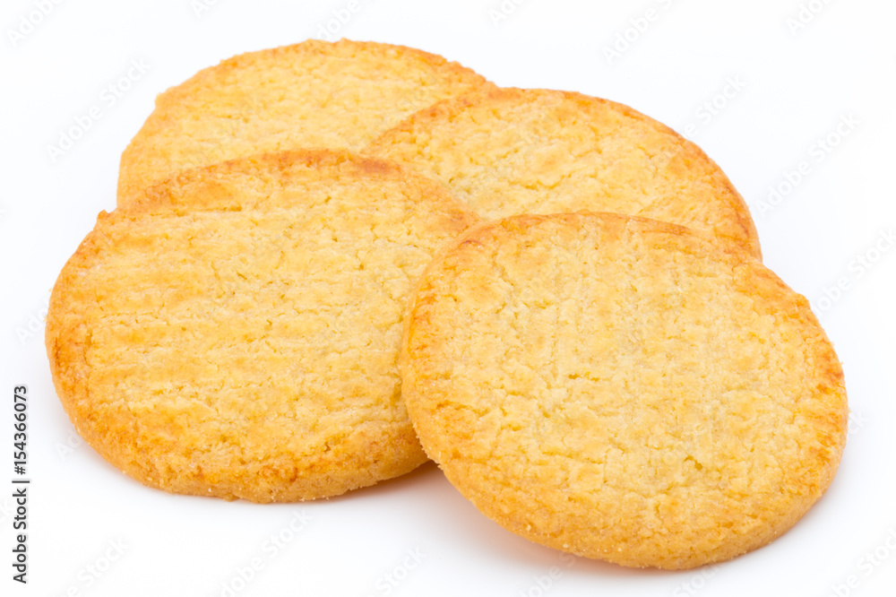 Stacked short pastry cookies isolated on white background. Stacked short pastry cookies isolated on white background.