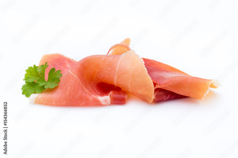 Pork ham slices isolated on white background.