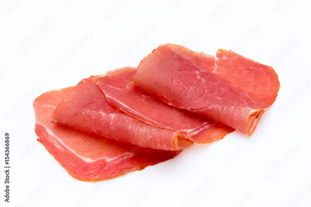 Pork ham slices isolated on white background. Pork ham slices isolated on white background.