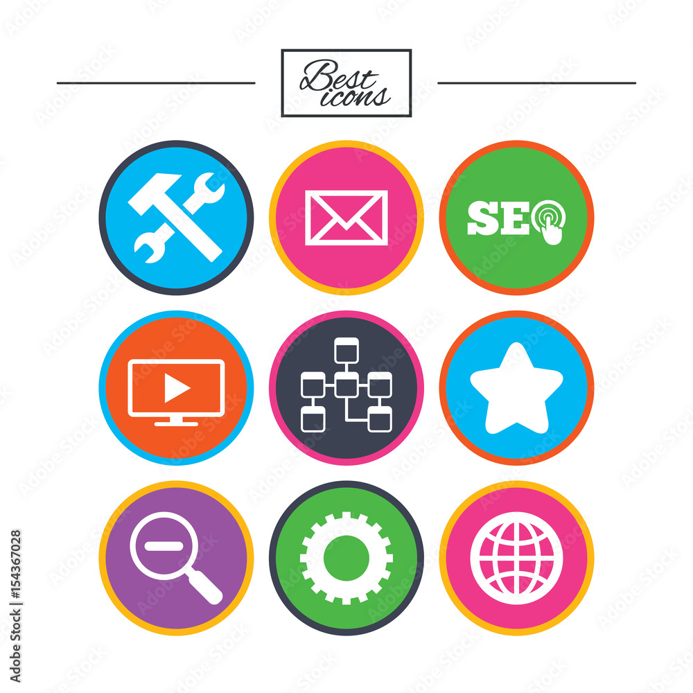 Internet, seo icons. Repair, database and star. Internet, seo icons. Repair, database and star.