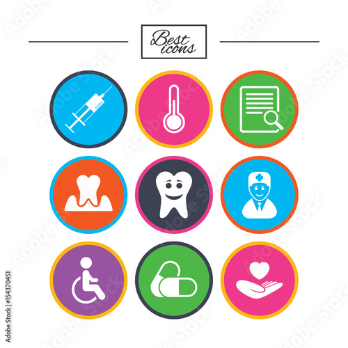 Medicine, medical health and diagnosis icons.