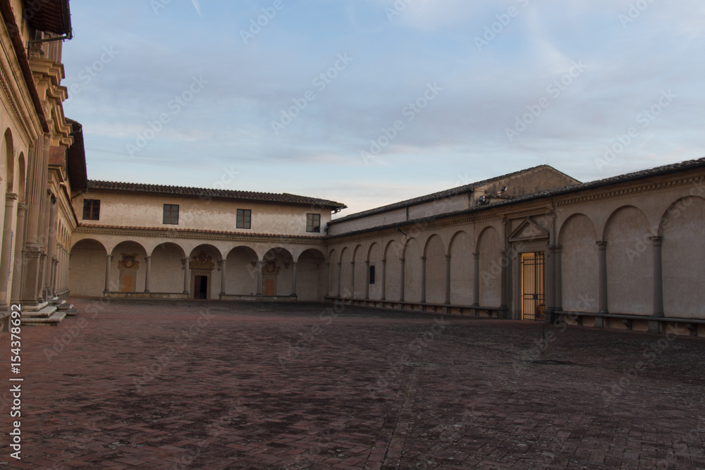 Fore courtyard and entrance of Florence Charterhouse church. Certosa di Galluzzo di Firenze. Italy.