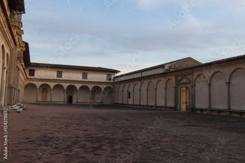 Fore courtyard and entrance of Florence Charterhouse church. Certosa di Galluzzo di Firenze. Italy.