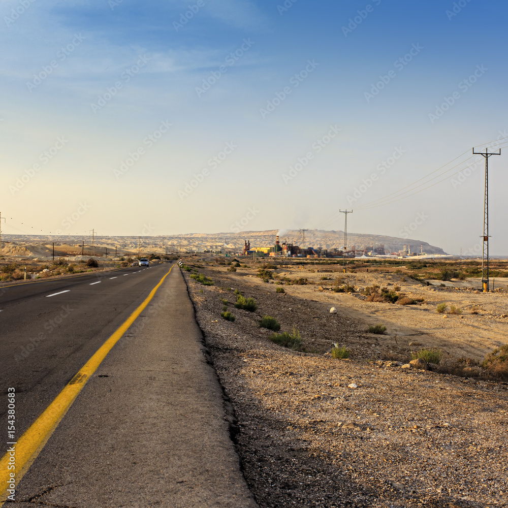 Asphalt Road in the Desert of Israel on the way to Magnesium Plant