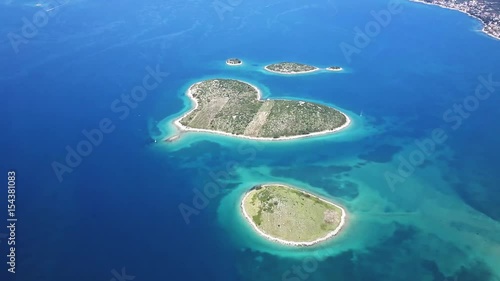 Aerial view of small beautiful heart-shaped Island of Love, Island of Galesnjak, Croatia