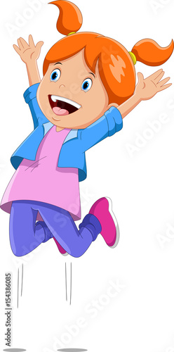 Happy school girl cartoon jumping 