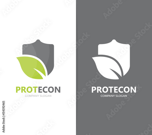 Vector of shield and leaf logo combination. Security and eco symbol or icon. Unique protect and organic logotype design template.