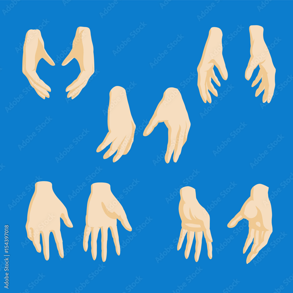 Fototapeta premium Set of cartoon-style girl hands in different positions
