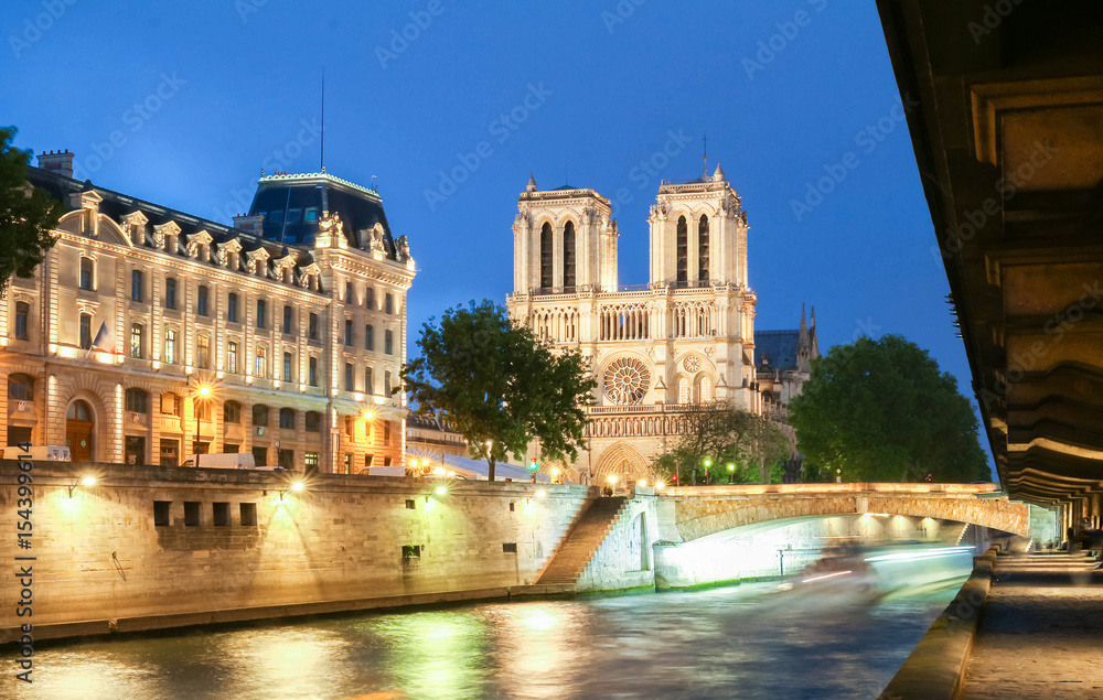 Obraz premium Notre Dame Cathedral at night, Paris, France