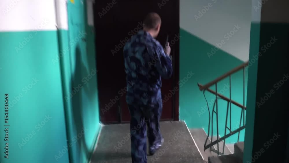 Guard dressed in military uniform the storming of the building SLOW MOTION. Guard dressed in military uniform the storming of the building SLOW MOTION.