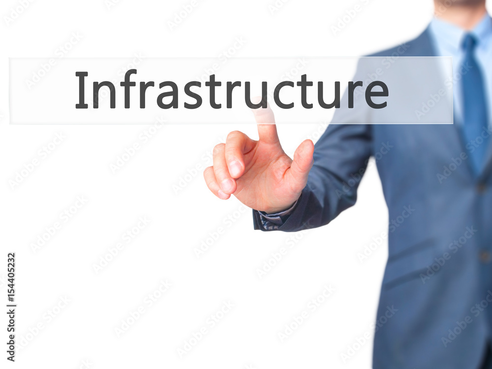 Infrastructure - Businessman hand pressing button on touch screen interface. Infrastructure - Businessman hand pressing button on touch screen interface.