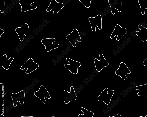 Tooth. Seamless pattern. White teeth isolated on black background. Vector, eps10