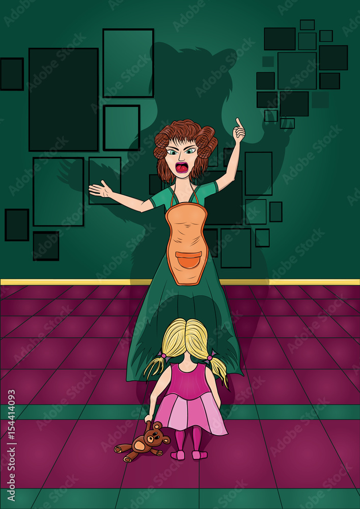 Mother is very angry and scolds his daughter. Parent yelling at child ...