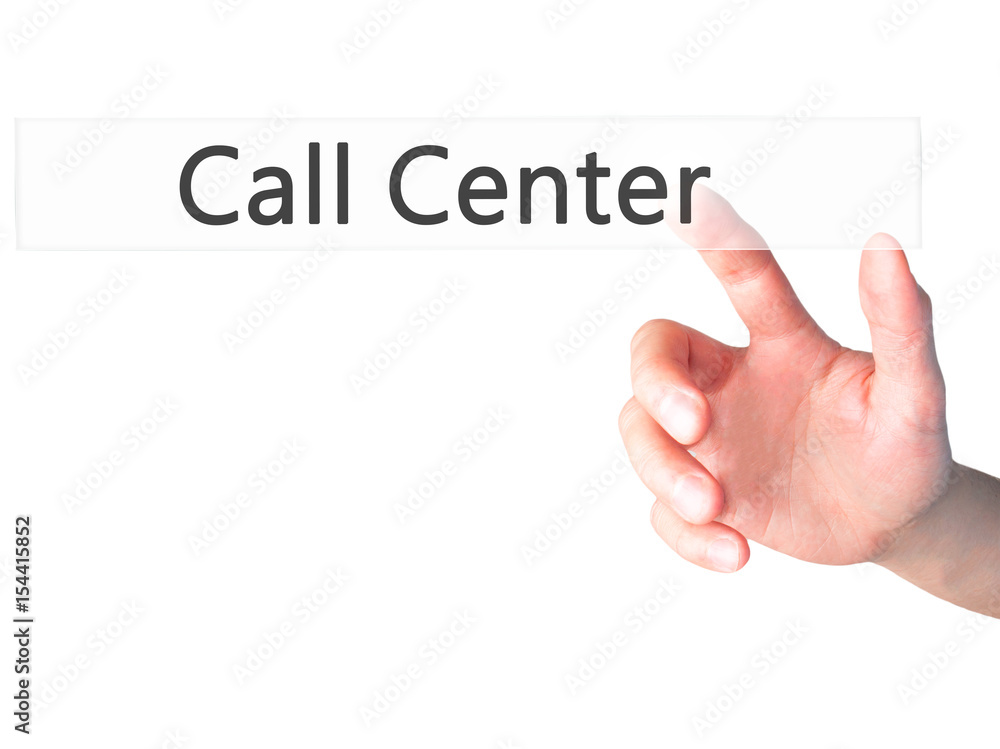 Call Center - Hand pressing a button on blurred background concept on visual screen. Call Center - Hand pressing a button on blurred background concept on visual screen.