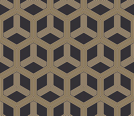 Rideaux Noir et or patrons Seamless antique palette black and gold hexagonal op art striped illusion pattern vector  © picksell