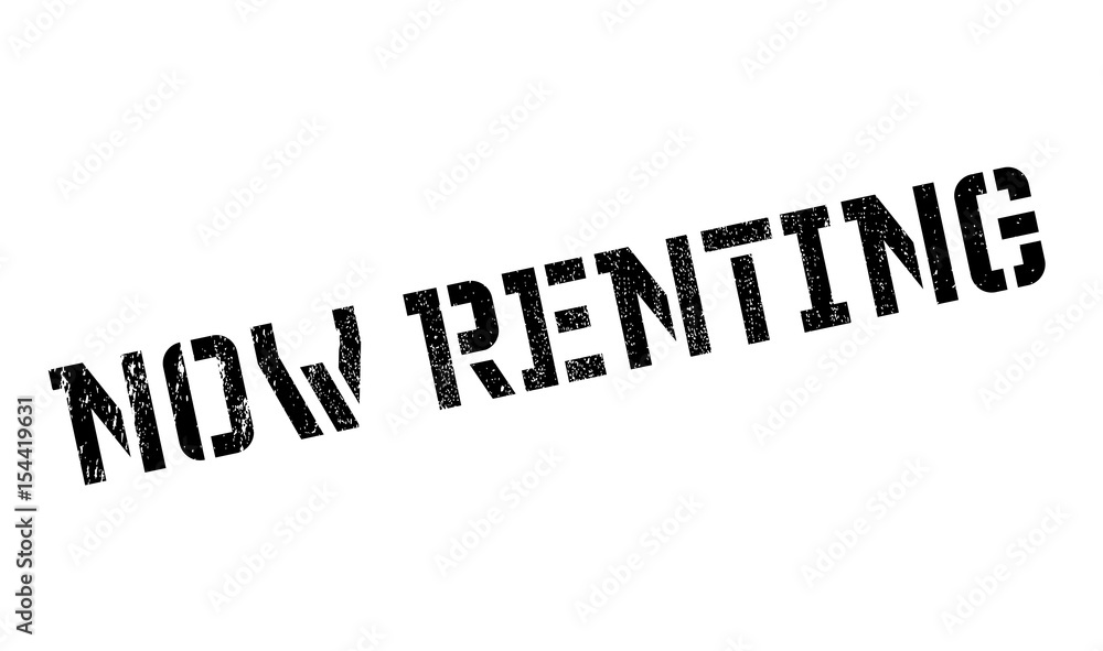 Now Renting rubber stamp. Grunge design with dust scratches. Effects can be easily removed for a clean, crisp look. Color is easily changed.
