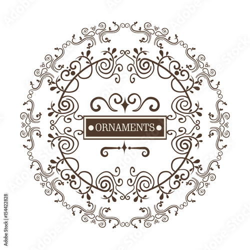 Round ornamental frame and ornaments sign over white background. Vector illustration.