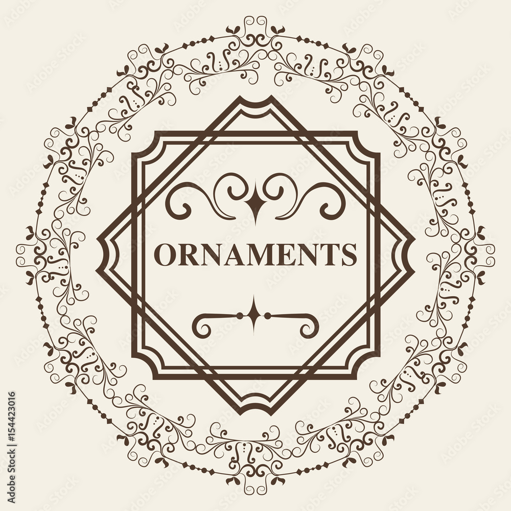 Round ornamental frame and ornaments sign over white background. Vector illustration. Round ornamental frame and ornaments sign over white background. Vector illustration.