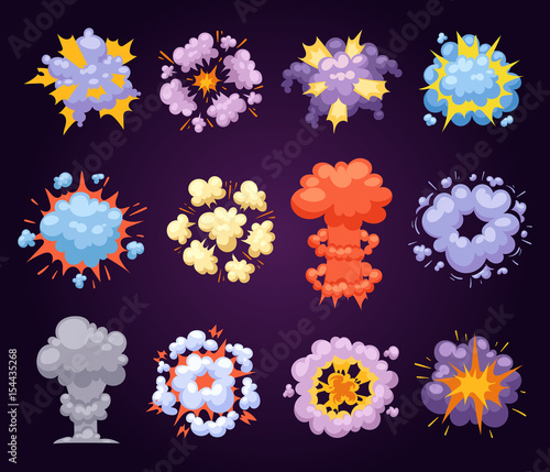 Cartoon bomb explosion effect with smoke effect boom explode flash comic vector illustration