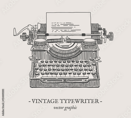 Retro typewriter vector drawing on grey background