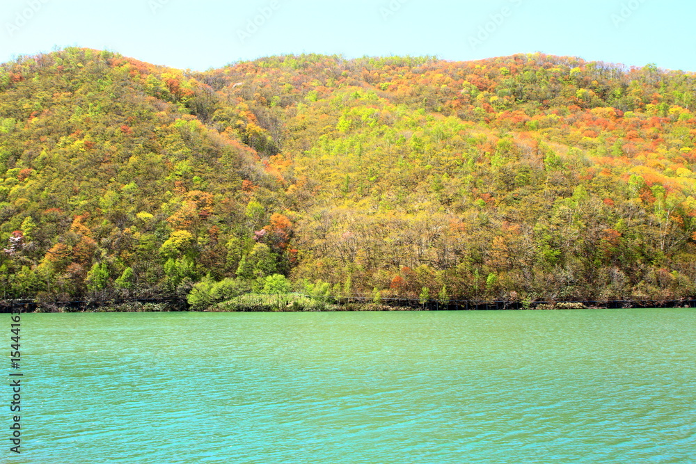 Asari dam and the lake Otarunai of fresh green hokkaido Asari dam and the lake Otarunai of fresh green hokkaido